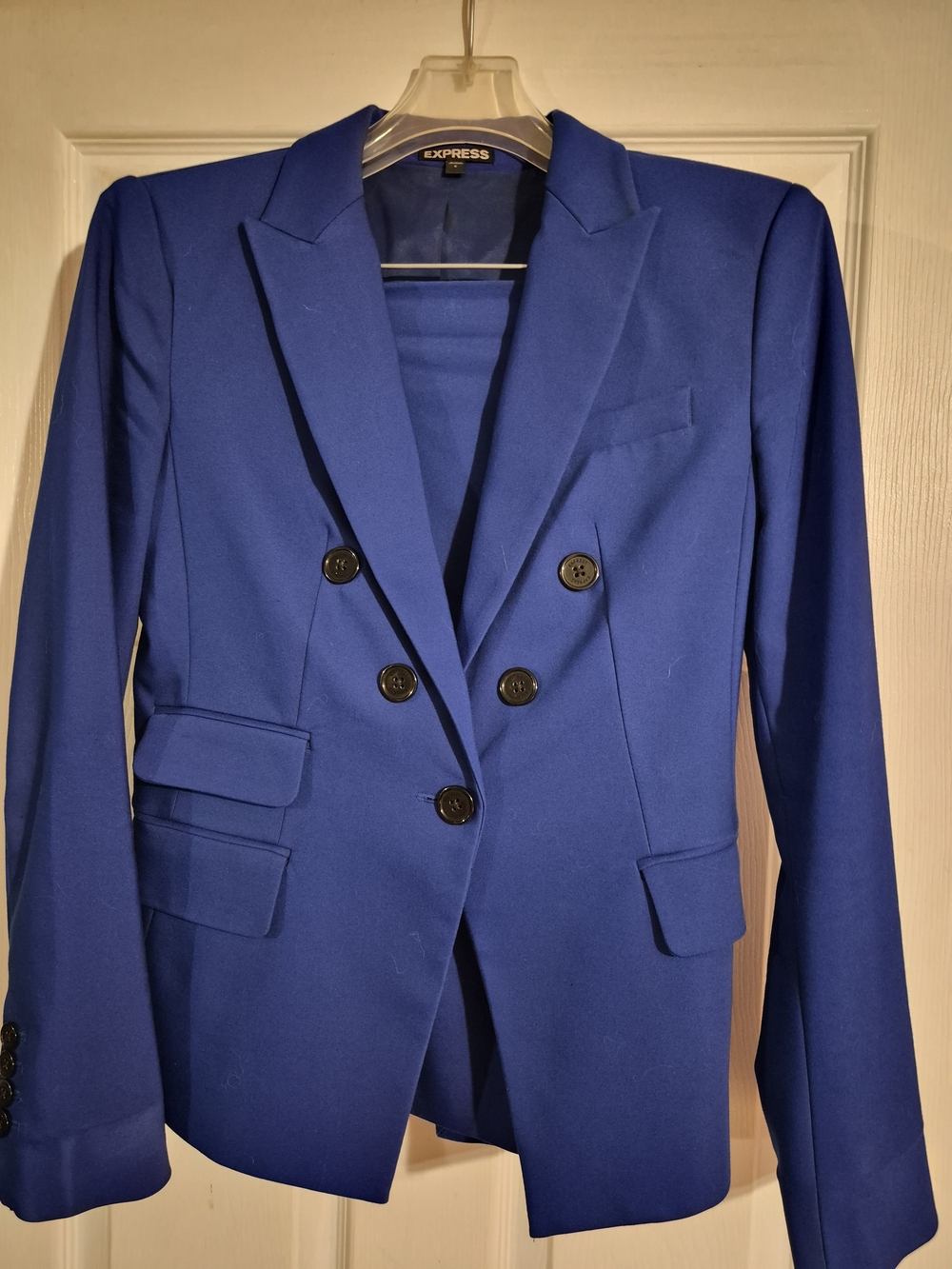 Express Womens Double-Breasted Royal Blue Blazer And Skirt
